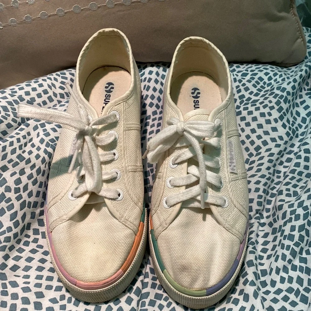 Superga Platforms White with rainbow 38